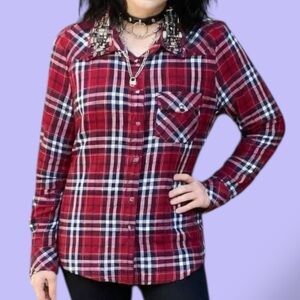 Guess Early 2000s Avril Lavigne Red & White Plaid Embellished Button-Down Shirt